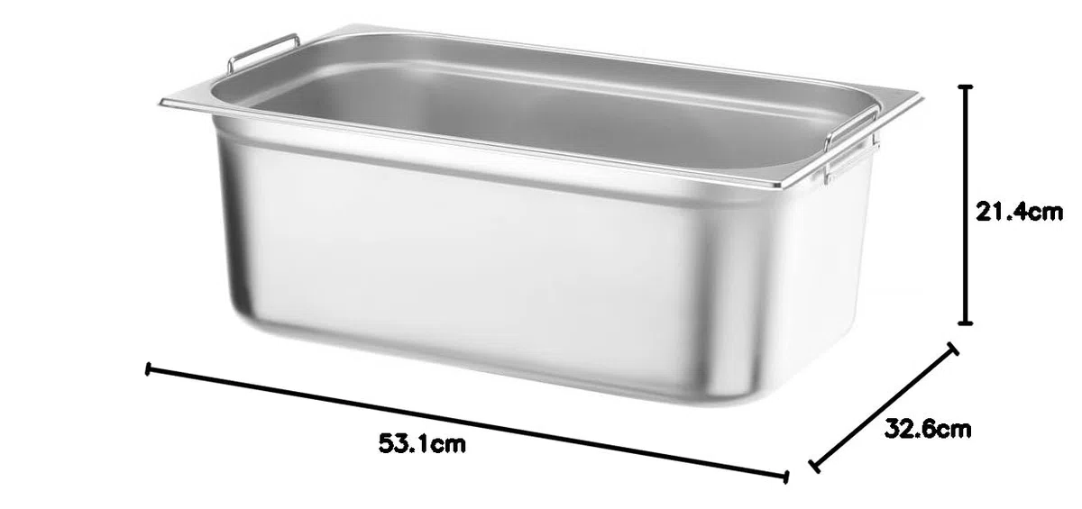 HENDI Gastronormbehälter, mit Griffen, Temperaturbeständig von -40° bis 300°C, Heissluftöfen-Kühl- und Tiefkühlschränken-Chafing Dishes-Bain Marie, 28L, GN 1/1, 530x325x(H) 200mm, Edelstahl
