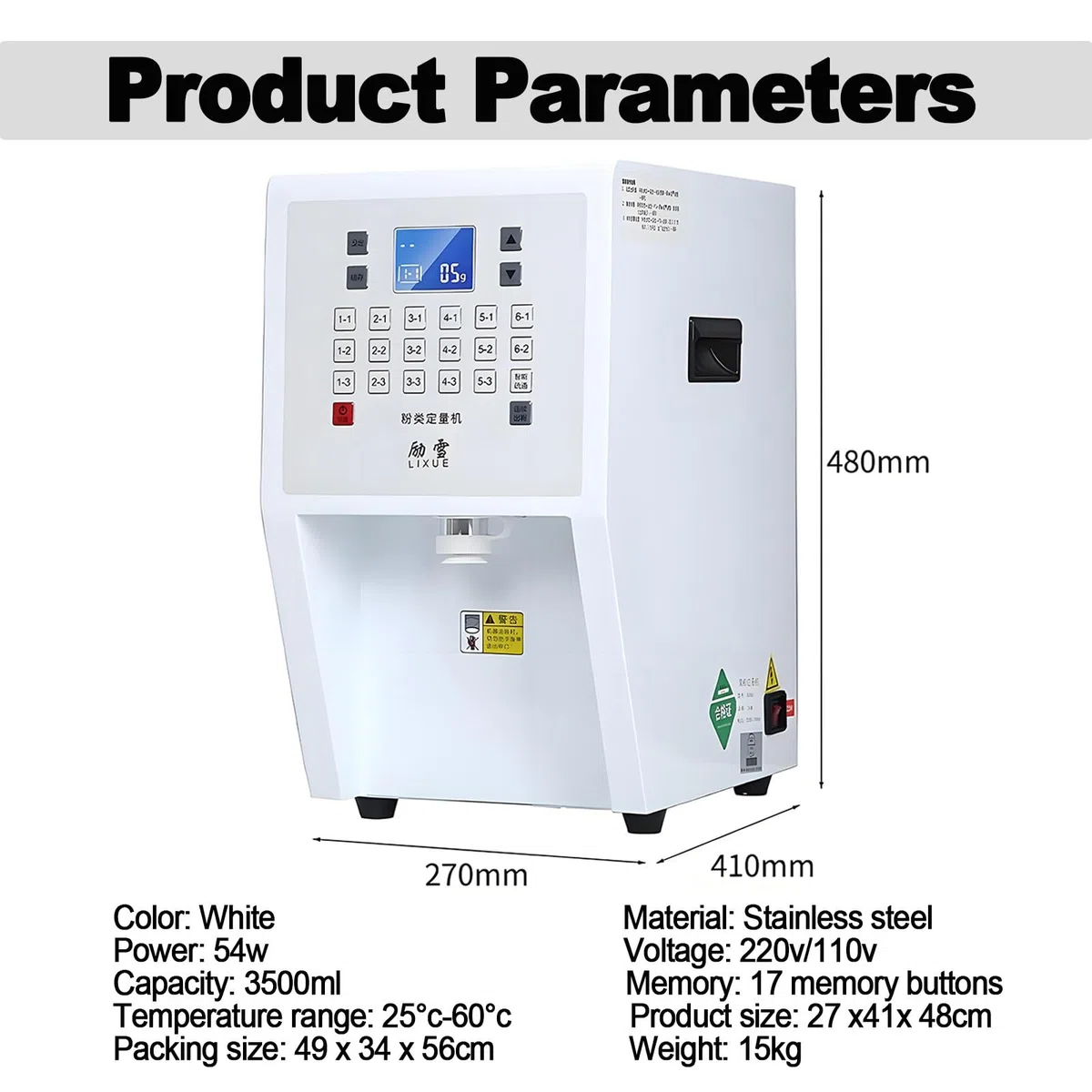 Automatischer Sirup- und Pulverspender, 3,5 l elektrisches Füllgerät mit intelligentem Panel, kommerzielles quantitatives Instrument für Kakao, Puderzucker, Milchpulver