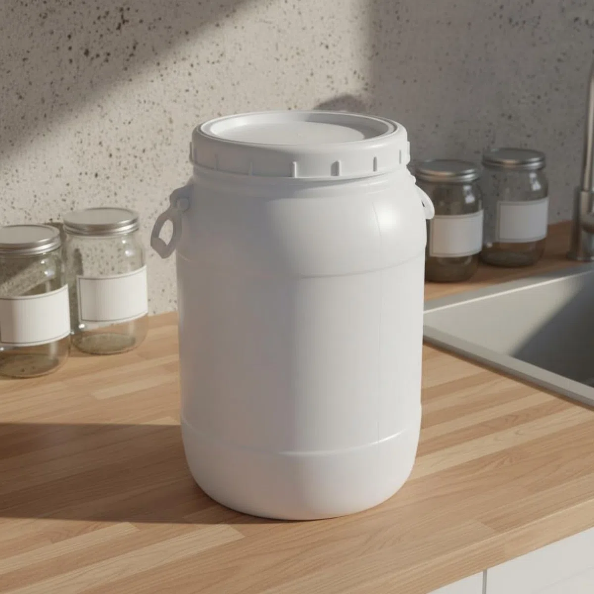 Großvolumen-behälter Fermentationsfass Aufbewahrungsfass Vorratsbehälter HDPE mit Weiter Öffnung für Küche Haushalt Organisation Heim Lagern, Weiß, 35 Liter