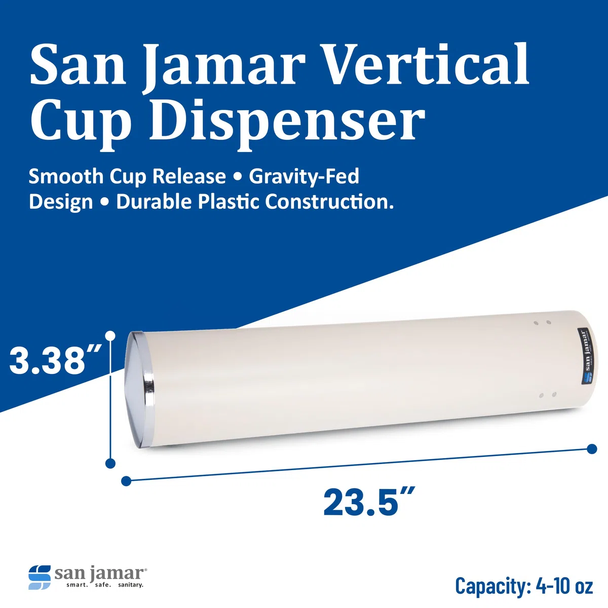 San Jamar C4200PF Getränke-Spender aus Edelstahl, passend für 113 bis 284 ml Becher-Größe, 6 cm bis 9,5 cm Rand, 68,5 cm Schlauchlänge