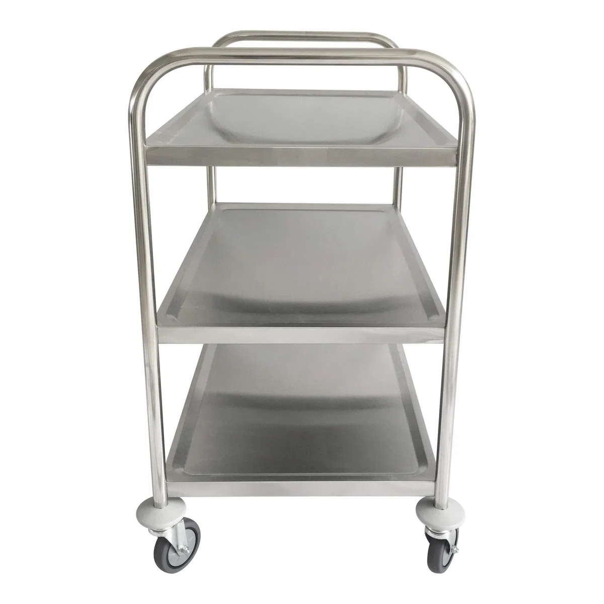 STIER Edelstahl-Servierwagen, 4 Lenkrollen, 810x460x900 mm, Tragfähigkeit bis 150 kg, Edelstahl, 3 Böden, Küchenwagen, Servicewagen besonders robust und hochwertig