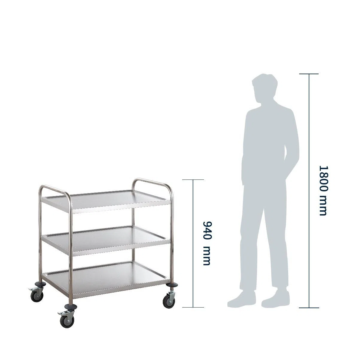 GastroHero Servierwagen Edelstahl 86x54 cm Transportwagen 3 Etagen Gastro Abräumwagen Küchenwagen Gastronomie