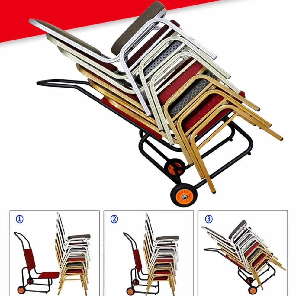Stapelstuhlwagen für einfachen Transport, hält 10 flache Kunststoff-/Holzstühle, robuster Rollwagen für Veranstaltungen, platzsparende Aufbewahrungslösung