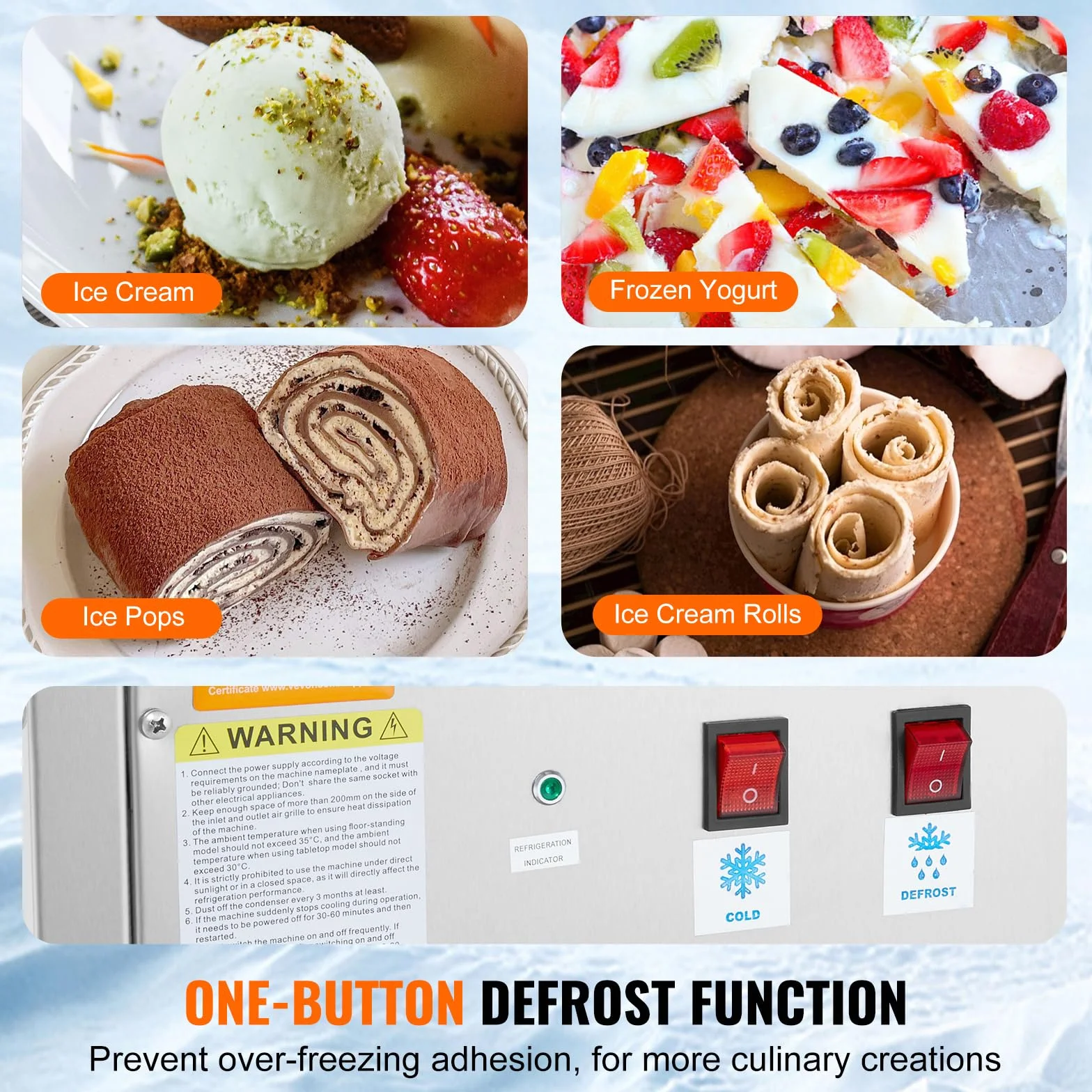 VEVOR Maschine für frittierte Eisrollen, 28 x 24 x 2 cm Pfanne zum Frittieren von Eis, Eismaschine mit Kompressor und 2 Schabern, zur Herstellung von Eis, Gefrorenem Joghurt und Eisrollen