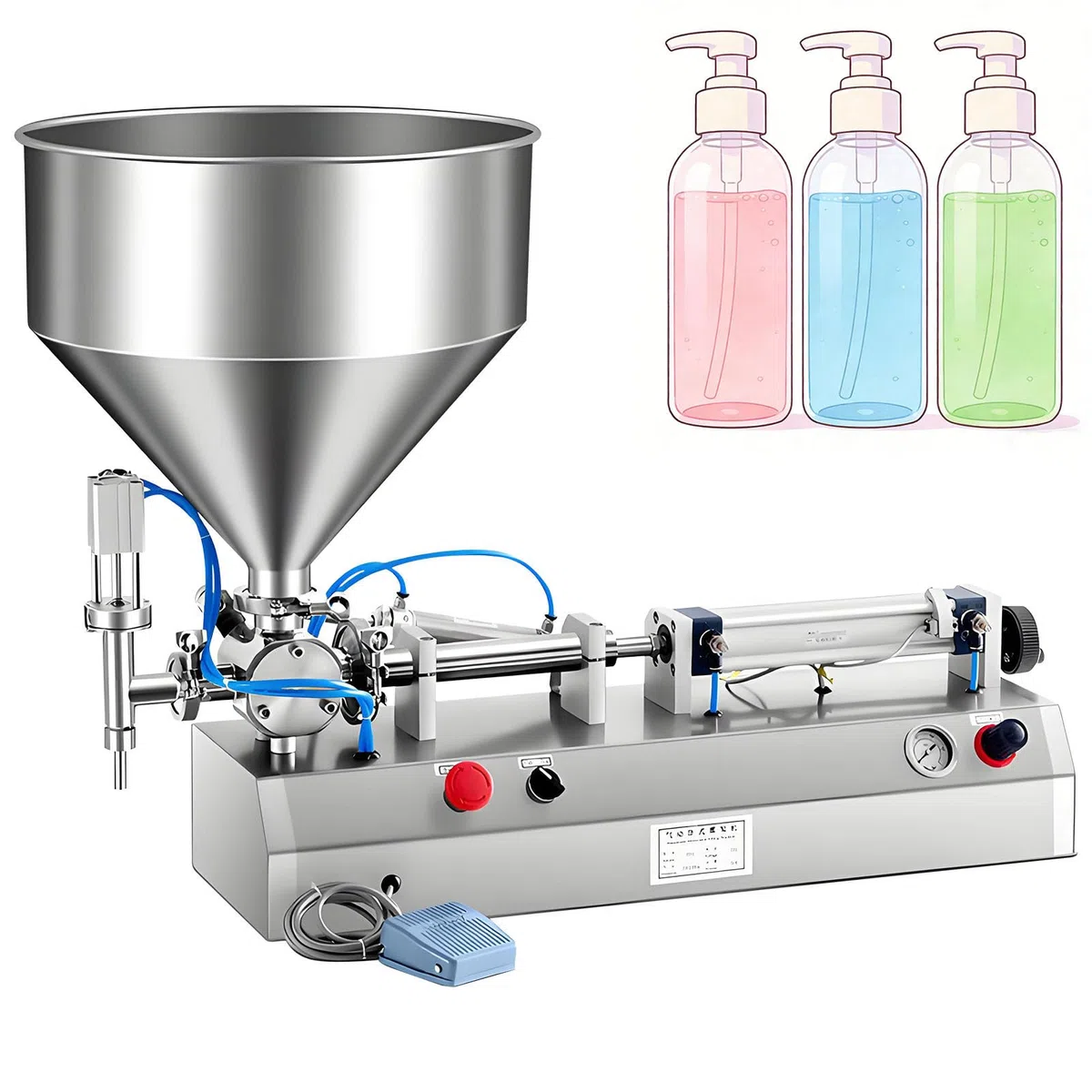 Pneumatische Füllmaschine, 40-Liter-Trichter, automatisches/manuelles Befüllen, Füllfehler ≤ 1%, 5-40 ml, für verschiedene Viskositäten