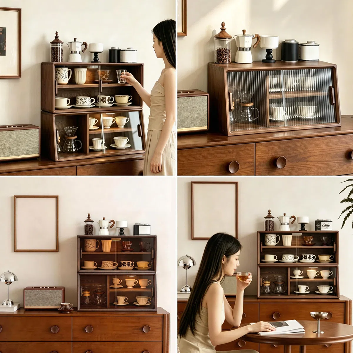 Kleines Küchenservierregal Für Arbeitsplatte Küchenschrank-Organizer Aus Massivholz Mit Türen Aufbewahrungsschrank Für Gewürzdosen Tassen Und Kosmetikartikel,Trap c,W40cm