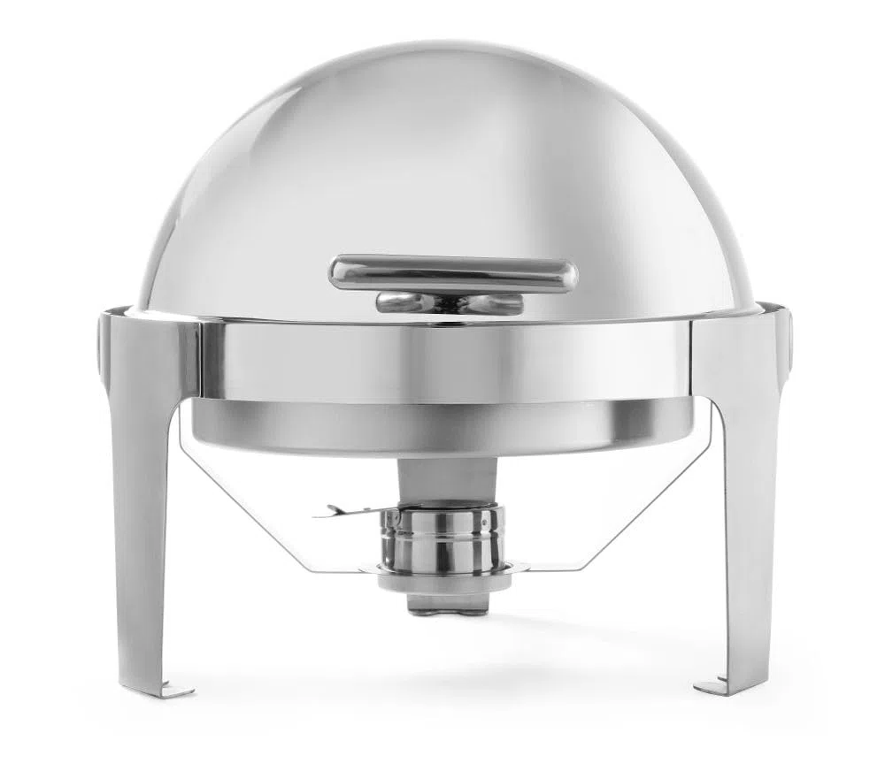HENDI Chafing Dish - Rolltop, Rund, Lebensmittelpfanne Ø390x(H)60mm, Rahmen 2,3mm, Deckel 1,2mm, Warmhaltebehälter, Speisewärmer, Behälter, 5,6L, 510x540x(H)480mm, Edelstahl