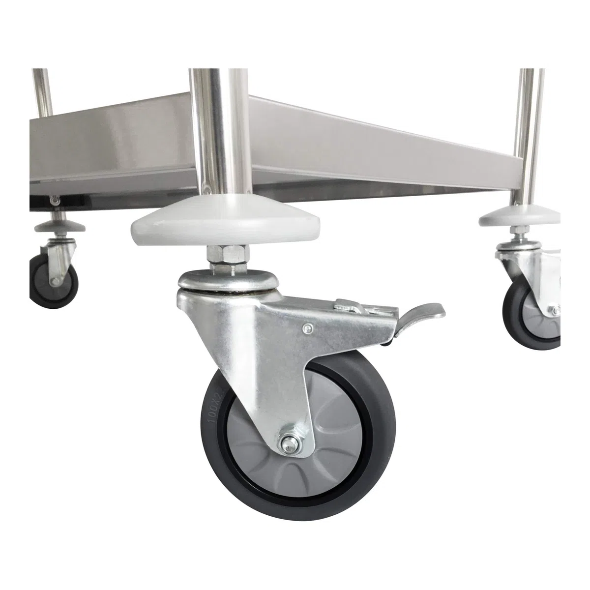 STIER Edelstahl-Servierwagen, 4 Lenkrollen, 810x460x900 mm, Tragfähigkeit bis 150 kg, Edelstahl, 3 Böden, Küchenwagen, Servicewagen besonders robust und hochwertig