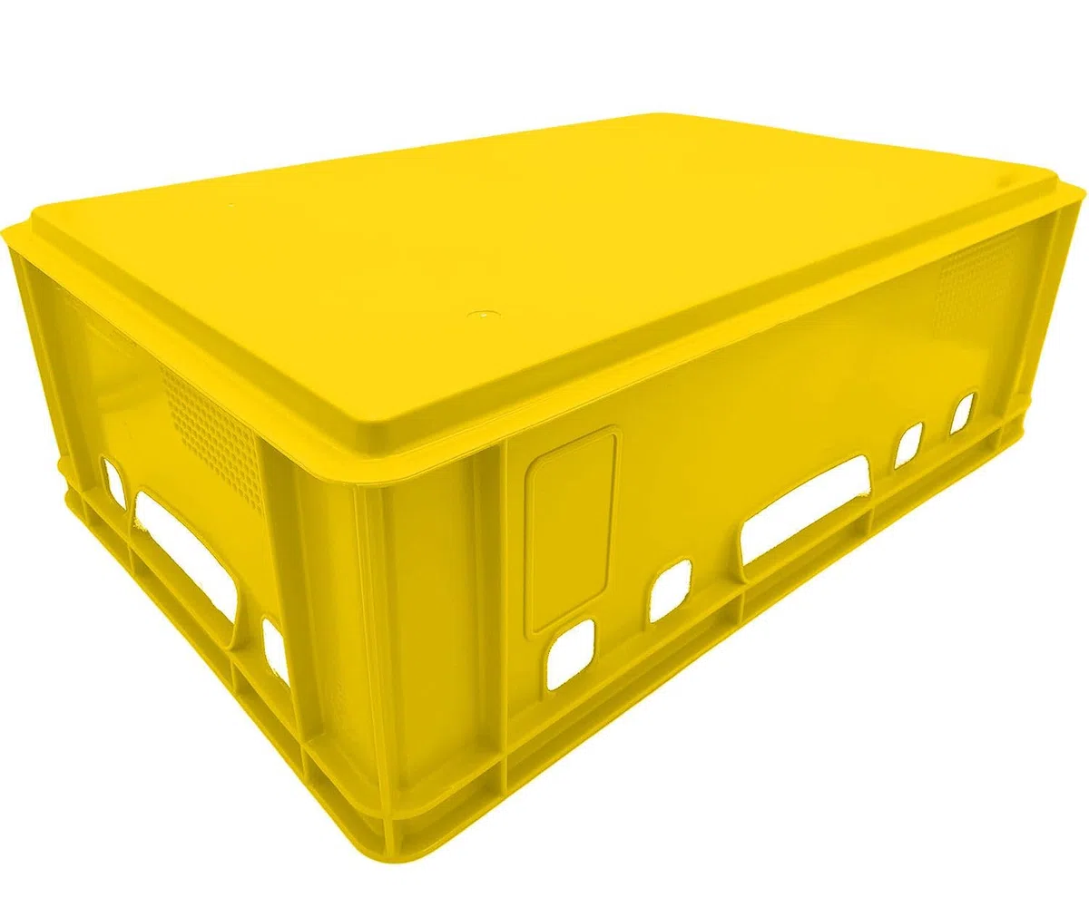 Fleischkiste E2 60x40x20 cm Eurobox 5er Set Gelb lebensmittelecht robust | BURI, stapelbar, Kunststoff, Made in Germany, Lagerbox, Transportbehälter, belastbar, Normmaß, vielseitig, langlebig