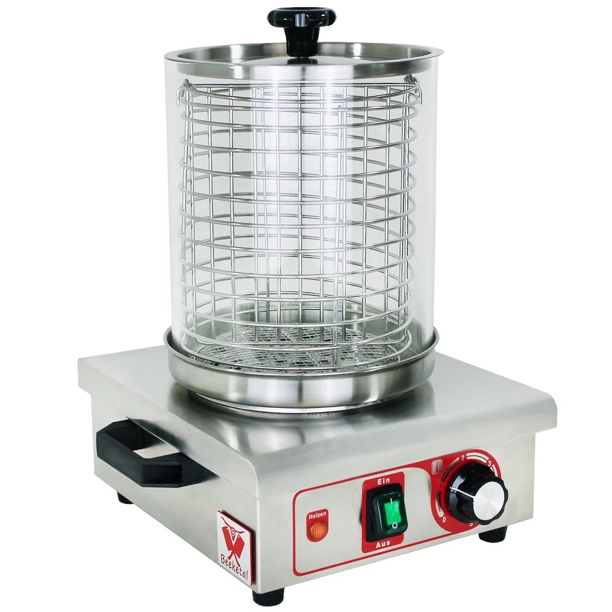 Beeketal 'BHG06' Profi Gastro Hot Dog Maker mit 170 mm Korbdurchmesser, Edelstahl Hot Dog Maschine zum erhitzen von Würsten, schwere Edelstahl Ausführung mit Tragegriffen (Ausführung OHNE Heizspieße)