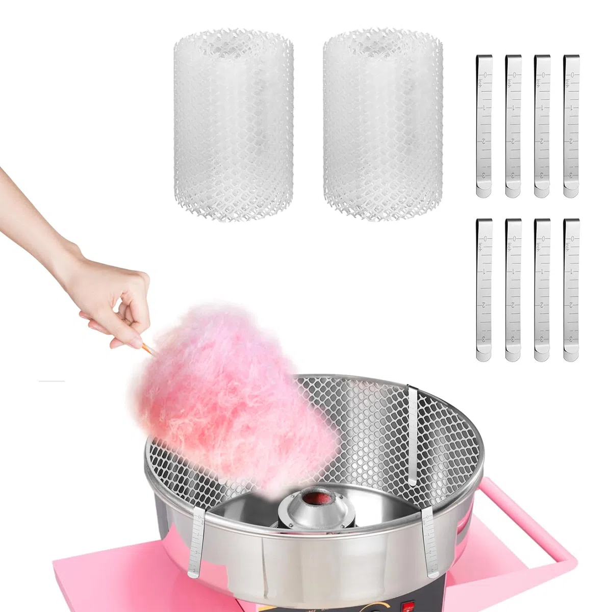 2er-Set Zuckerwatte Netz und Clip Stabilisator Marshmallow Werkzeuge Zubehör für Zuckerwattemaschinen für Küche 1,6 m x 12 cm