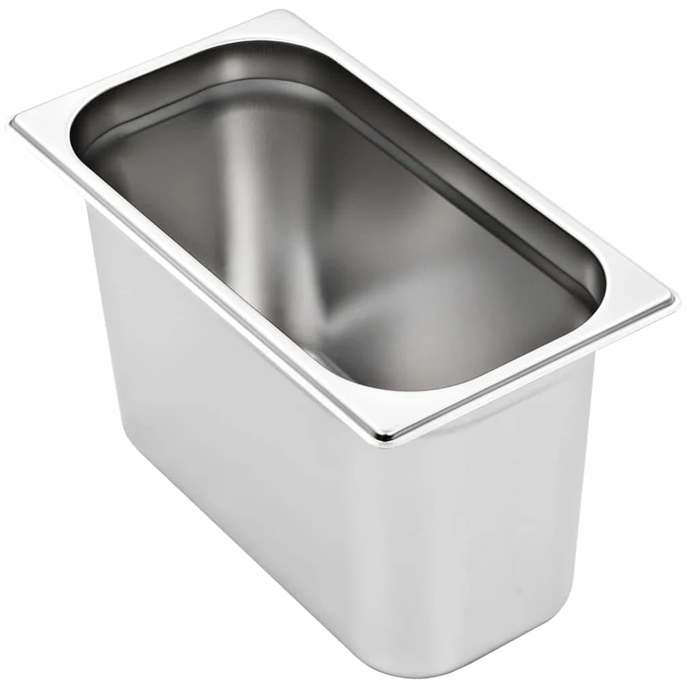 Gastronormbehälter 4 Stk GN 1/3 200 mm Edelstahl 7,8 L Volumen stapelbar für Gastronomie, Buffet, Warmhaltetheke, Bainmarie, Chafingdish, Kantine, Küche, Speisewärmer Einsatz