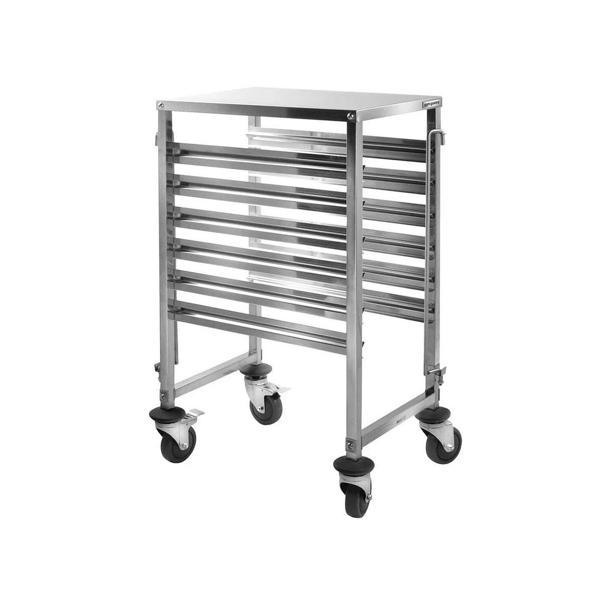 Tablettwagen - für 6 Tabletts GN 1/1 | Hochwertiger Edelstahl AISI 304, pflegeleichte Oberflächen, leichtgängige Lenkrollen mit Bremsen, sofort einsatzbereit