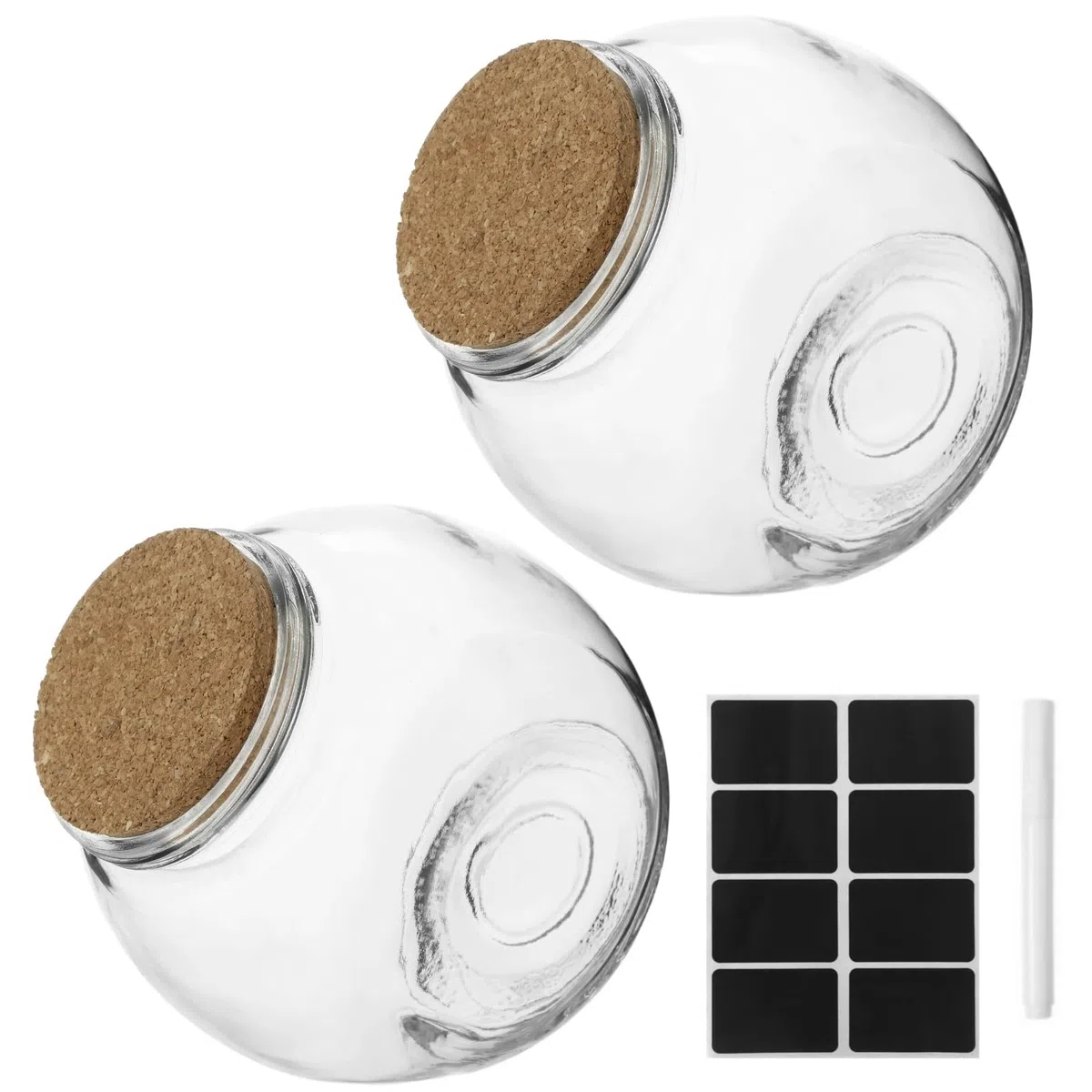 2 Stk. Glas-Keksdosen, 71 oz Vorratsdosen mit weiter Öffnung und vakuumdicht schließenden Korkdeckeln, Bonbongläser für Küche und Speisekammer, inkl. Marker und Etiketten, für Kaffee, Tee, Mehl,