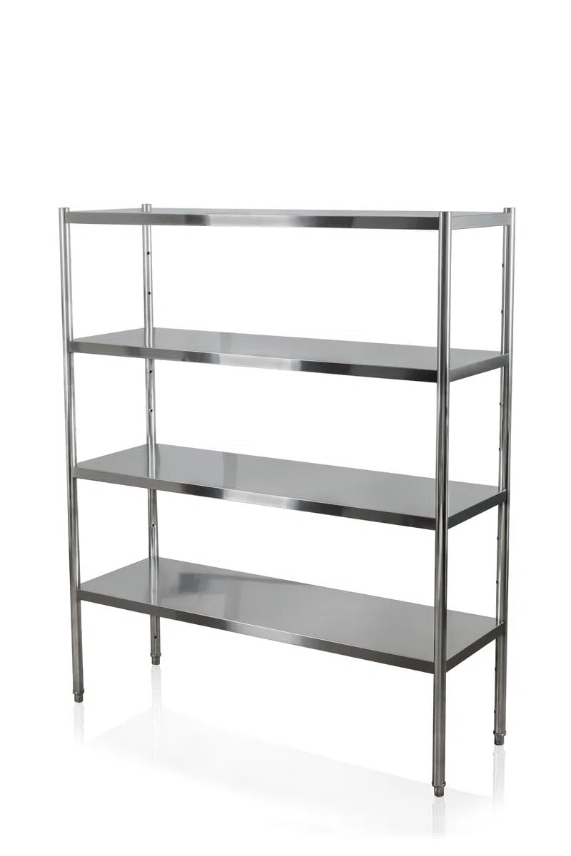 GastroHero Edelstahl Lagerregal Basic 120x50 Gastro Regal 4 Böden 1200x500x1800 mm Küchenregal Chrom-Nickel-Stahl AISI 201 Gastronomie Regal hohe Tragkraft 70 kg je Boden