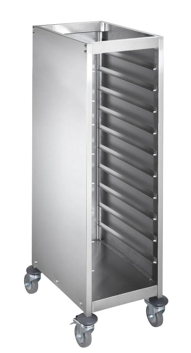 GastroHero Tablettwagen ECO 10 geschlossen Edelstahl Tablett Transportwagen für 10 Tabletts 355x455 mm Servierwagen Tablettwagen Gastro mit 4 Rollen 2 Bremsen