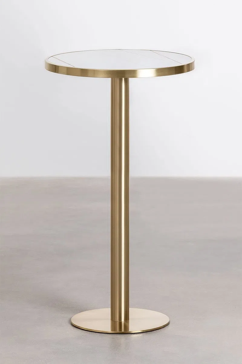 SKLUM Runder Stehtisch aus Steinzeug (Ø60 cm) Manhattan Weiss Gold Champagne
