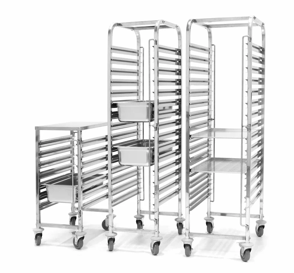 HENDI Abräumwagen, für GN 1/1 Tabletts/Behälter, mit Arbeitsfläche, mit 4 Rollen, 2 davon mit Bremse, 380x55x(H)925mm, Edelstahl