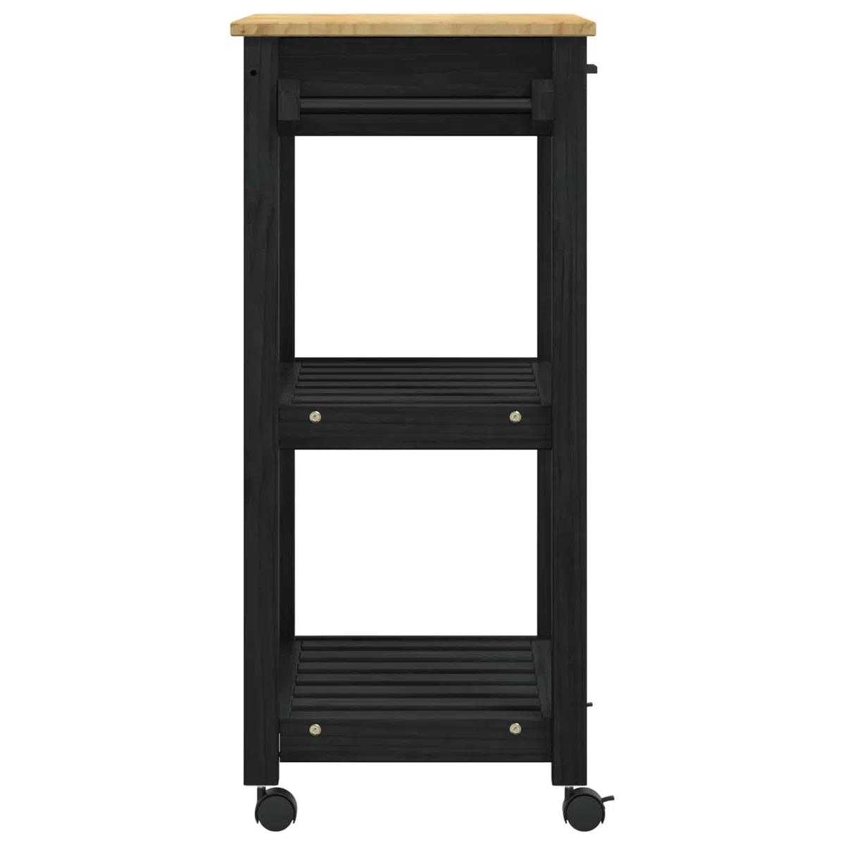 Mangloder Küchentrolley Monza Schwarz Massivholz Kiefer, 60 x 40 x 88,5 cm, mit Regal und Schublade, rollwagen servierwagen, 4 360 Grad Rollen, teewagen für Küchenorganisation