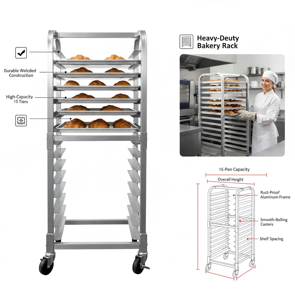 GarveeTech 15-Ebenen Alu Backblechregal Wandmontage, Bäckereiregal Gastro