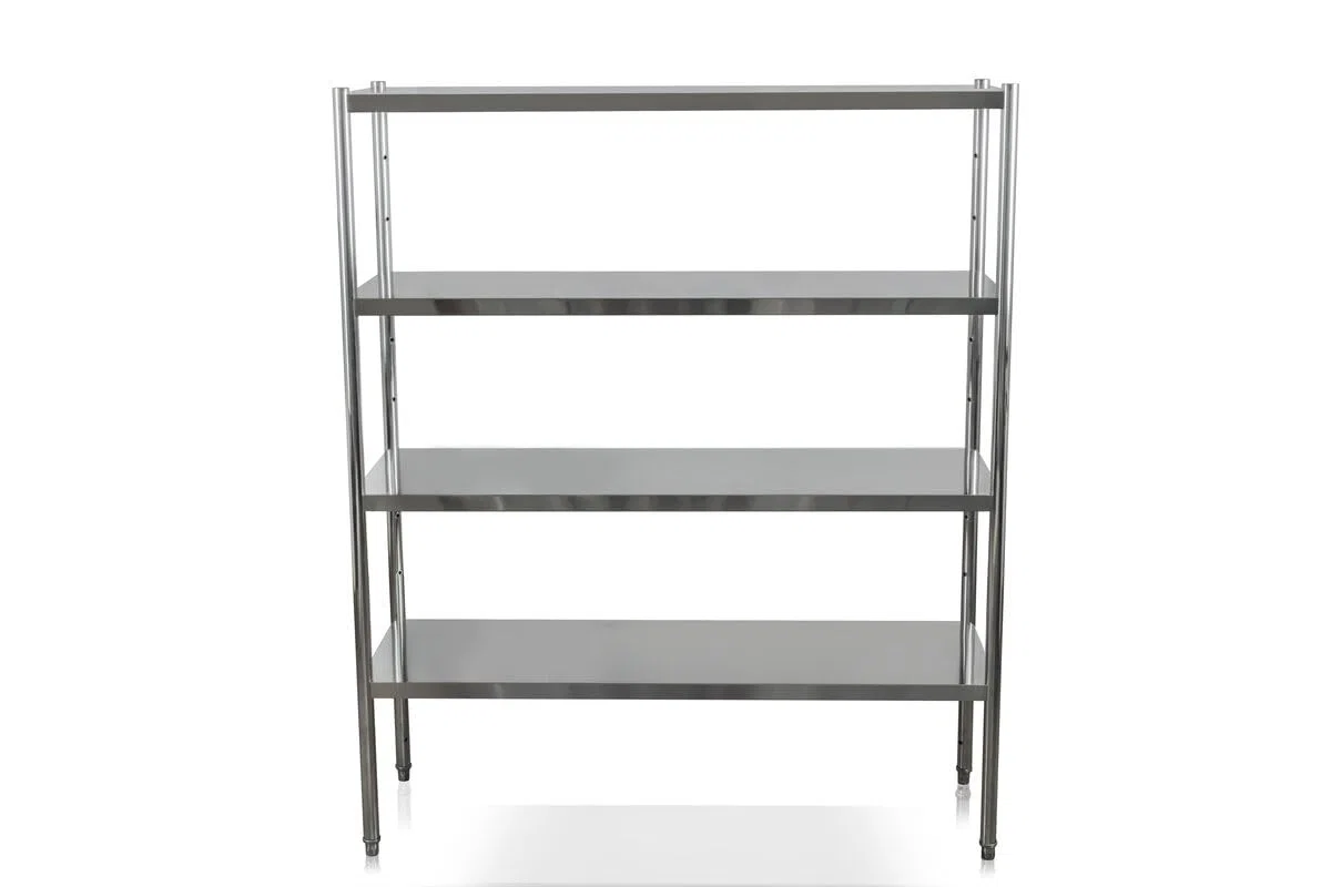 GastroHero Edelstahl Lagerregal Basic 120x50 Gastro Regal 4 Böden 1200x500x1800 mm Küchenregal Chrom-Nickel-Stahl AISI 201 Gastronomie Regal hohe Tragkraft 70 kg je Boden