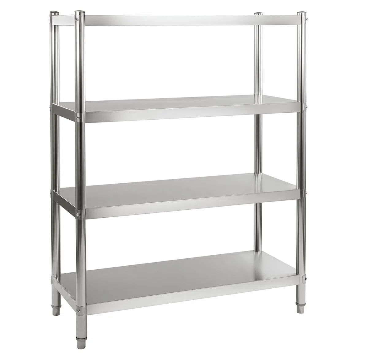 GastroHero Edelstahl Lagerregal Basic 120x50 Gastro Regal 4 Böden 1200x500x1800 mm Küchenregal Chrom-Nickel-Stahl AISI 201 Gastronomie Regal hohe Tragkraft 70 kg je Boden