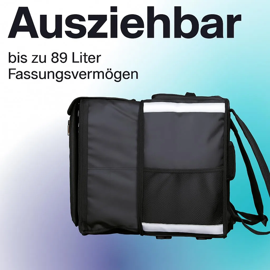Telescopic Cubic 89L Isolierte Liefertasche erweiterbar & faltbar | Wasserdicht, Thermotasche für Pizza, Essen, Getränke | Reflektierend & strapazierfähig