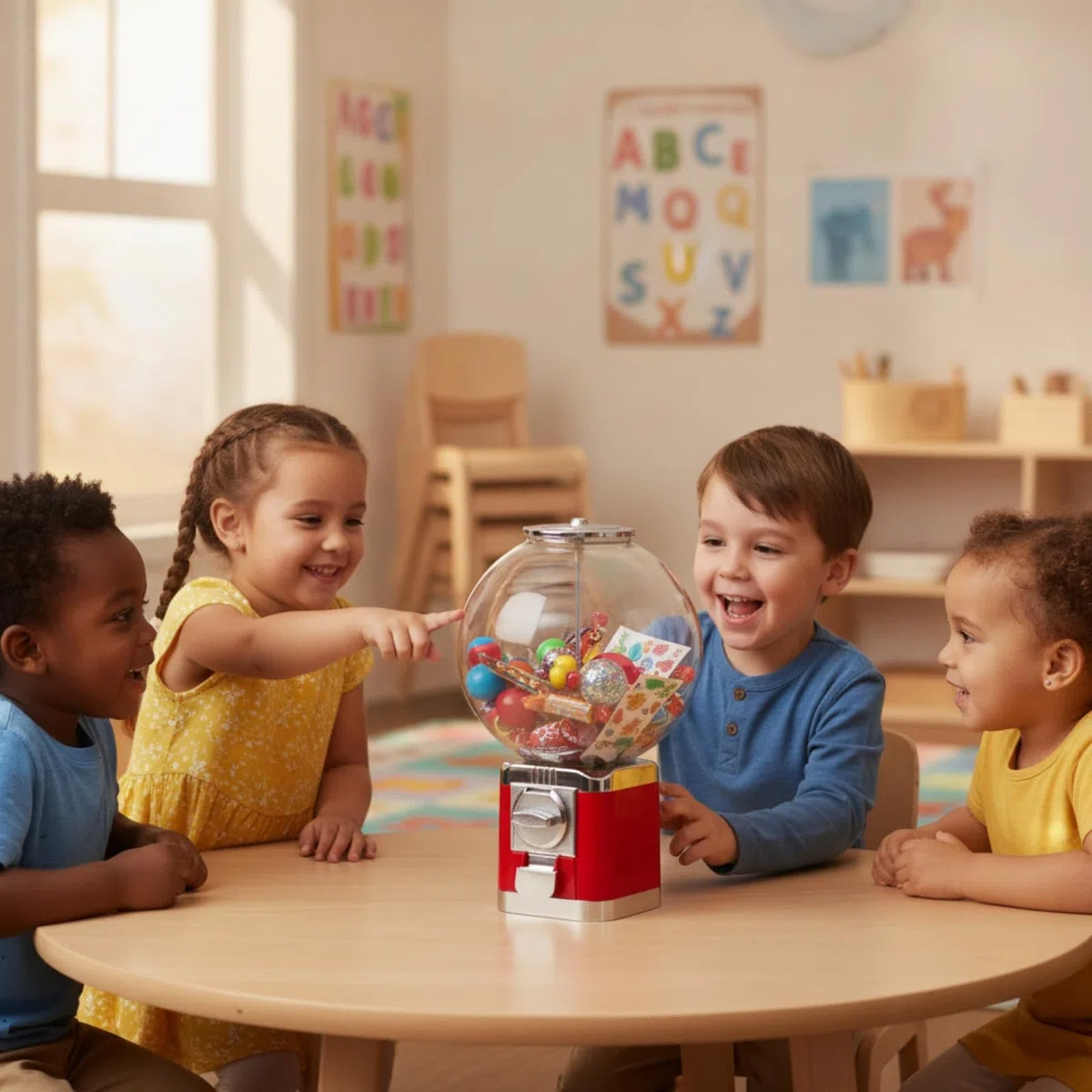 Kinder Maschine Kapselautomat Spielautomat Spielzeugspender Süßigkeitenspender Manuelle Ausgabe mit Sichtbarem Vorratsbehälter für Kapseln Kleine, Rosa