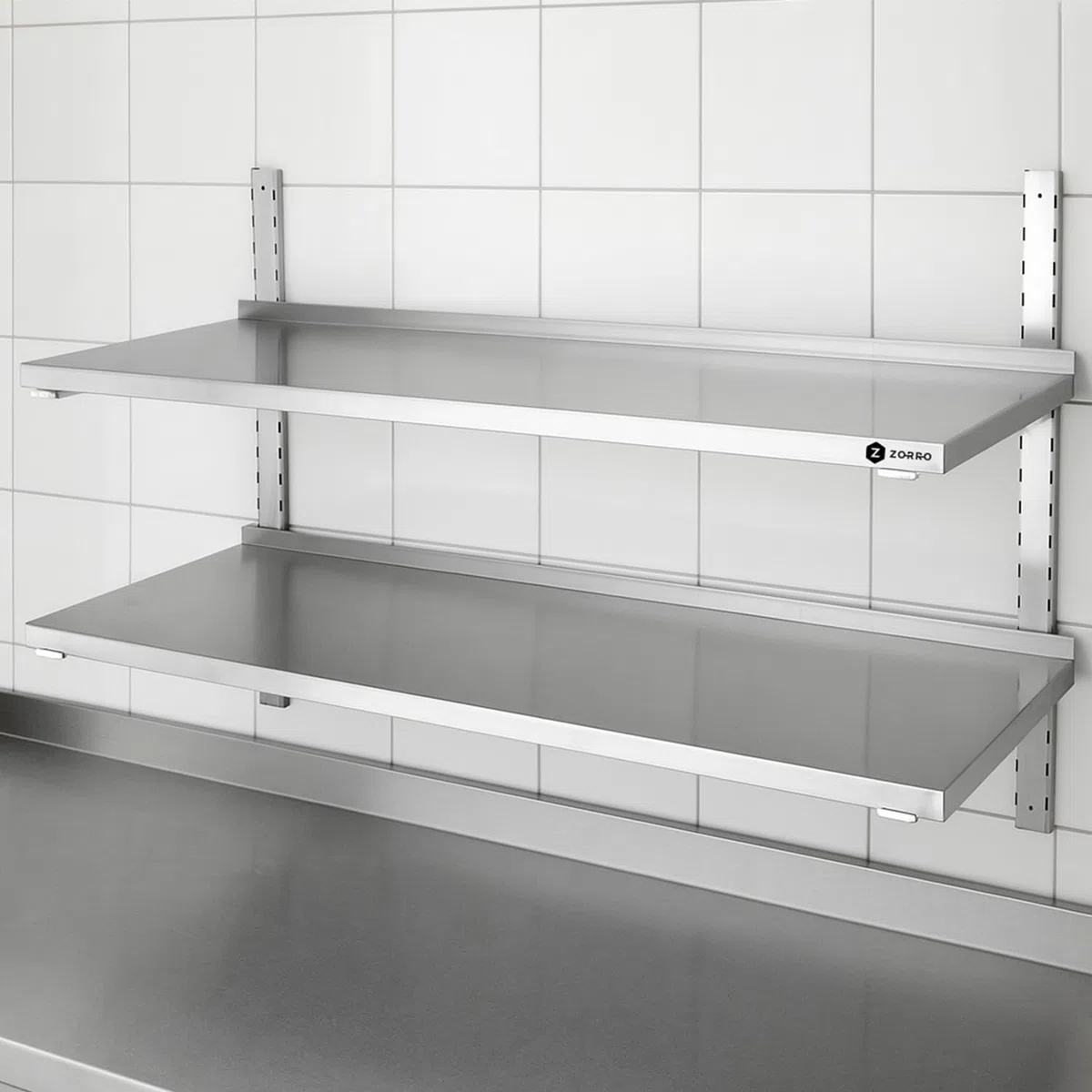 ZORRO Wandbord ZWB 100/40 | Edelstahl Wandregal | 1000x400x350 mm | 2 Böden | Gastro Wandmontage