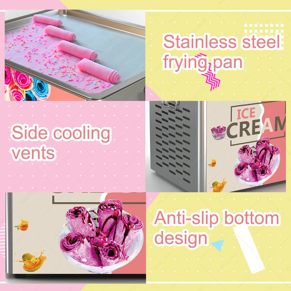 Instant-Eisrollenmaschine, Eiscreme-Rollmaschine, Bringen Sie 2 Schaufeln mit, Zur Herstellung Von Eiscreme-Rollen Zur Herstellung Von Eis, Gefrorenem Joghurt Und Eisrollen