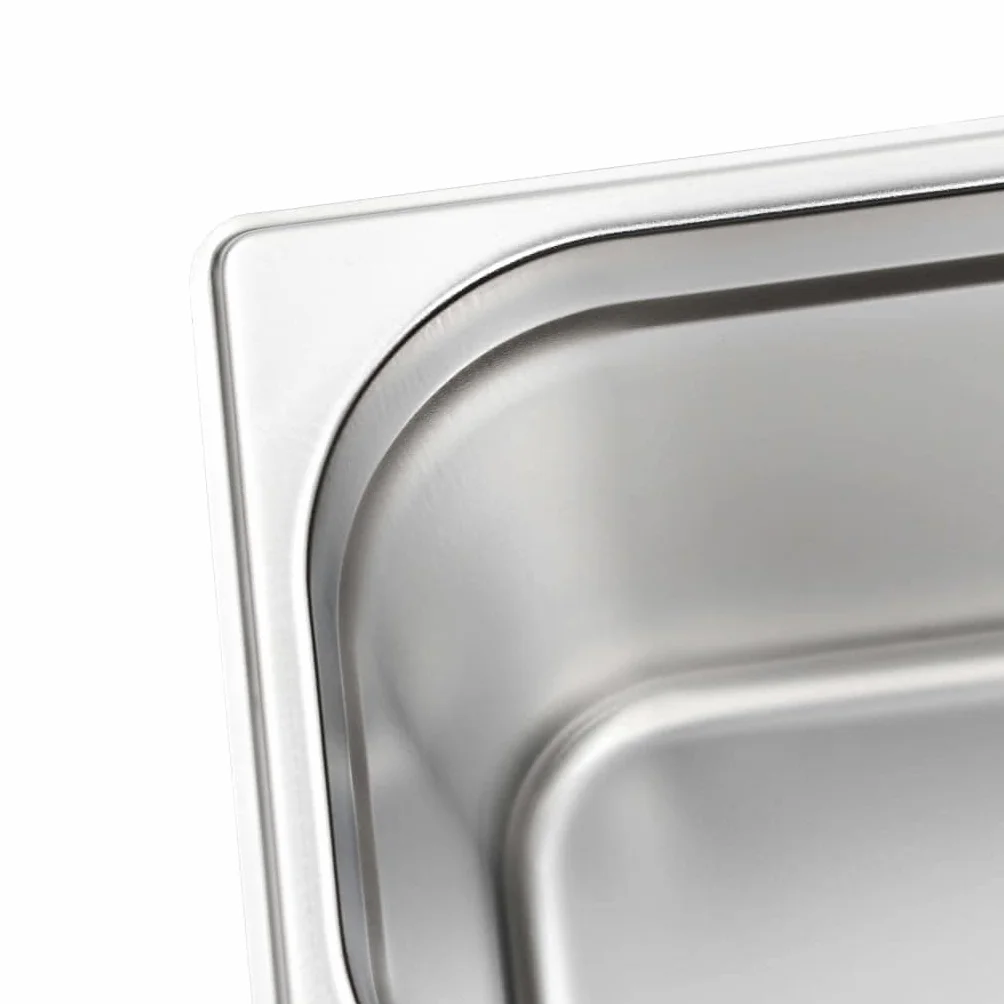 Gastronormbehälter 4 Stk GN 1/3 200 mm Edelstahl 7,8 L Volumen stapelbar für Gastronomie, Buffet, Warmhaltetheke, Bainmarie, Chafingdish, Kantine, Küche, Speisewärmer Einsatz