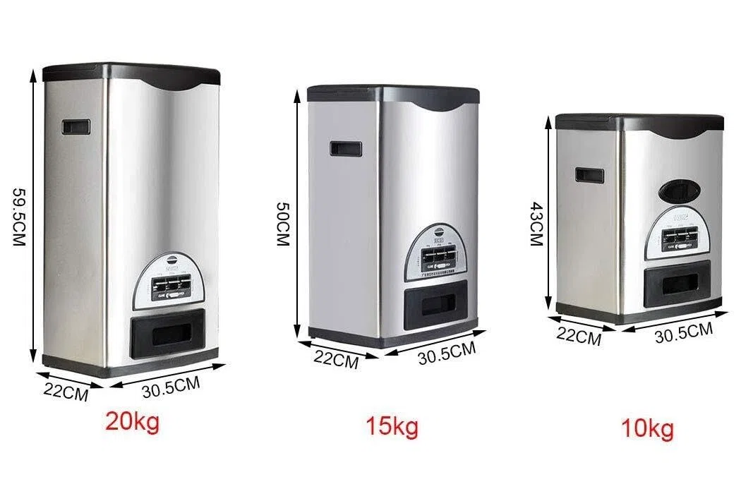 Reisspender aus Edelstahl, 10 kg, feuchtigkeitsbeständig, für Bohnen und Getreide, automatische Dosierung