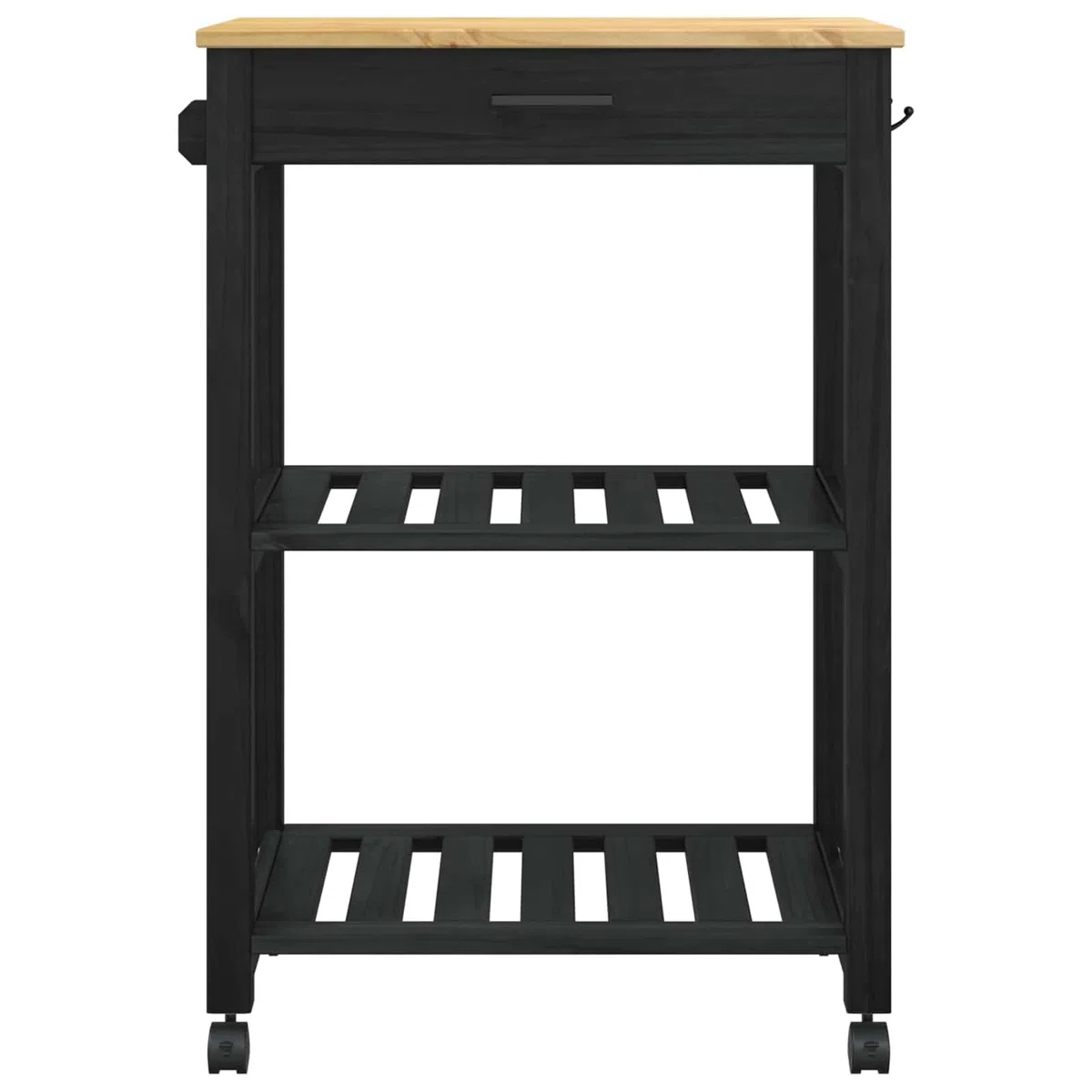 Mangloder Küchentrolley Monza Schwarz Massivholz Kiefer, 60 x 40 x 88,5 cm, mit Regal und Schublade, rollwagen servierwagen, 4 360 Grad Rollen, teewagen für Küchenorganisation